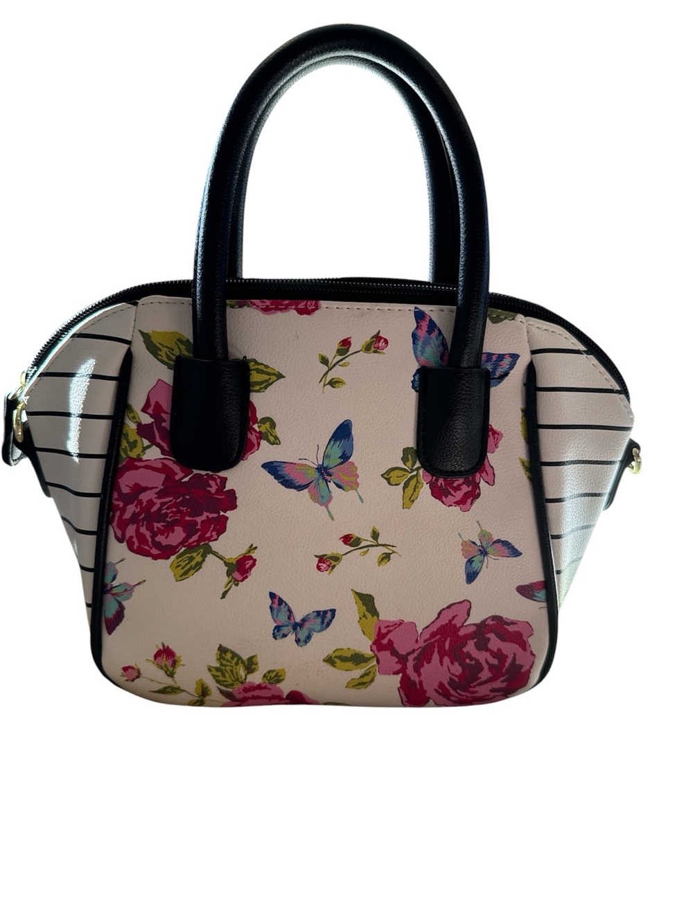 Floral Stripe Dome Satchel - Black Handles - Picture 2 of 5